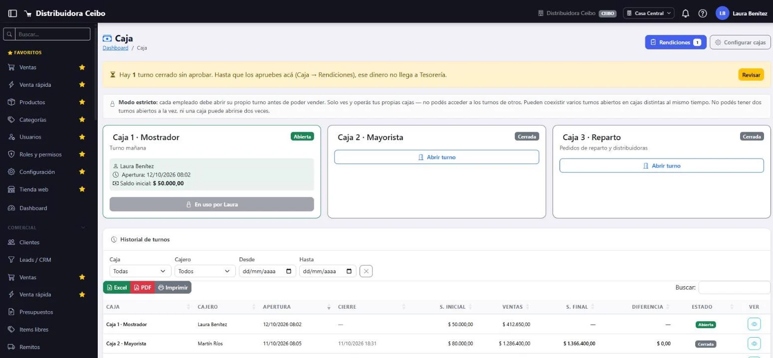 Gestión de caja en VentaWeb