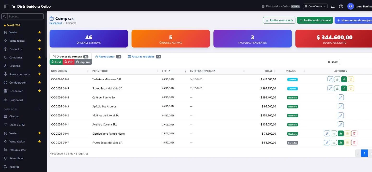 Compras y proveedores en VentaWeb