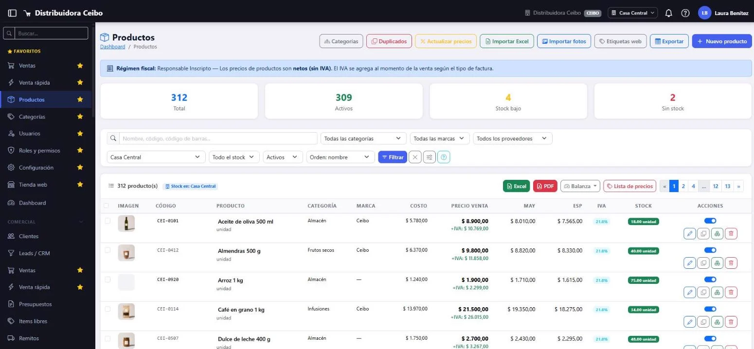 Stock e inventario en VentaWeb