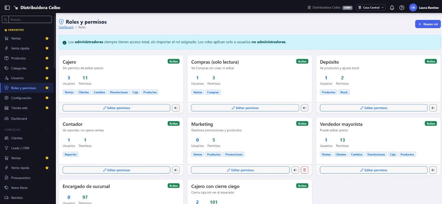 Roles y permisos en VentaWeb